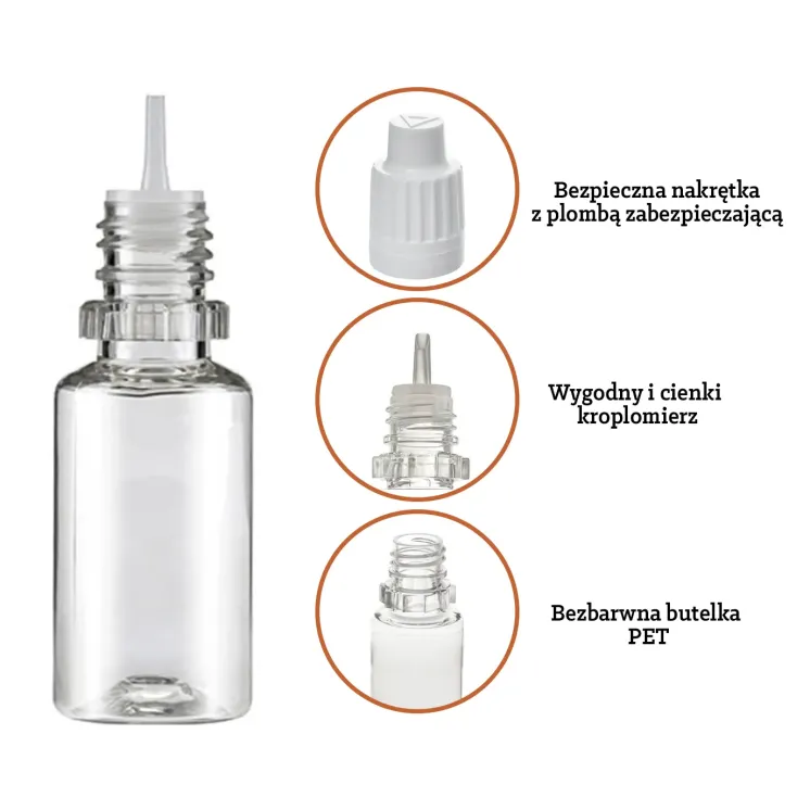 Butelka PET 10 ml​ z bezpieczną nakrętką