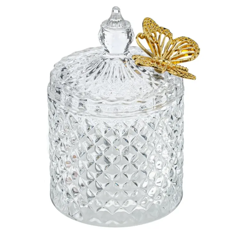 Pojemnik szklany kryształ wysoki z motylkiem