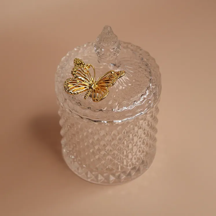 Pojemnik szklany kryształ wysoki z motylkiem