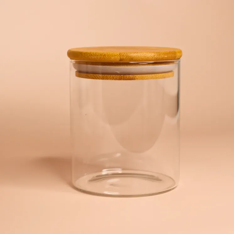 Pojemnik szklany z cienkiego szkła z bambusową pokrywką - Thin