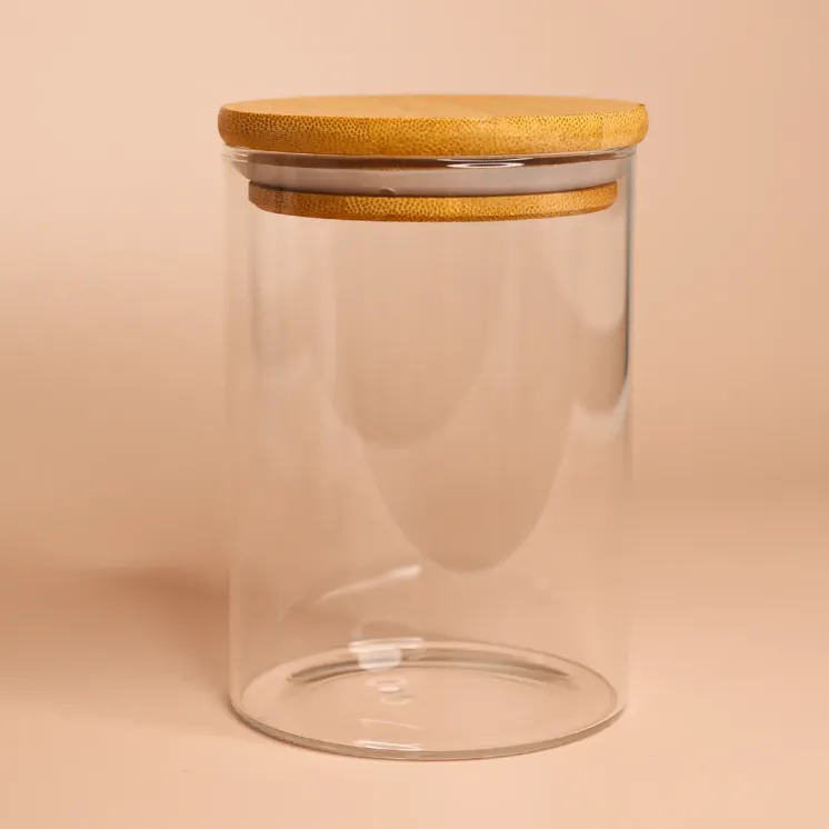 Pojemnik szklany z cienkiego szkła z bambusową pokrywką - Thin
