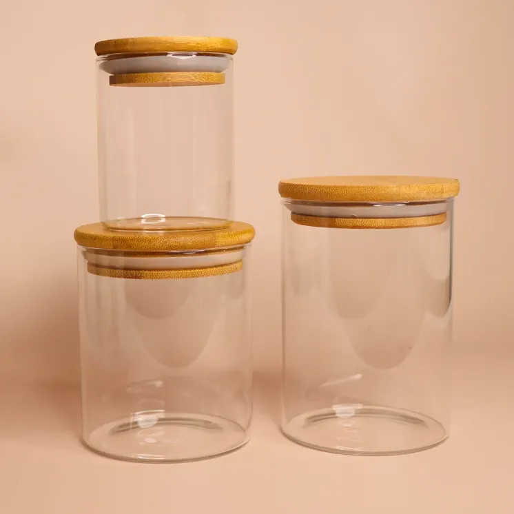 Pojemnik szklany z cienkiego szkła z bambusową pokrywką - Thin
