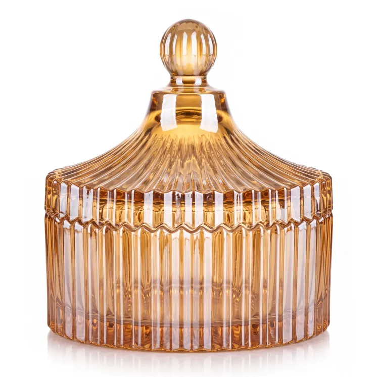 Pojemnik szklany z przykrywką cukiernica niska - bursztyn