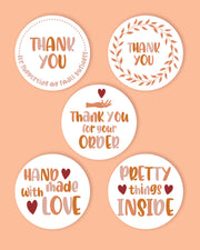 Naklejki etykiety ozdobne na świece Thank You Hand made fi 5 cm