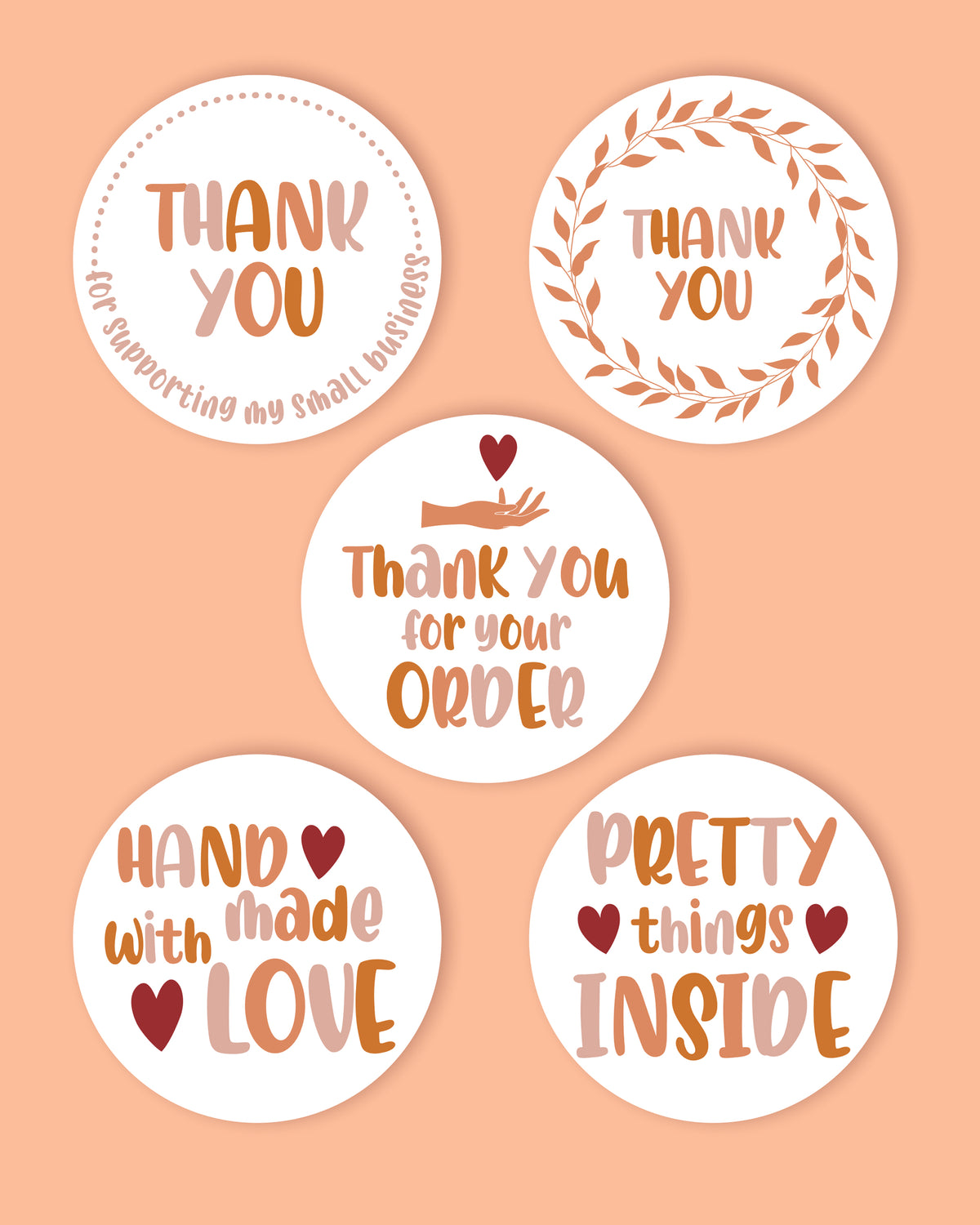 Naklejki etykiety ozdobne na świece Thank You Hand made fi 5 cm