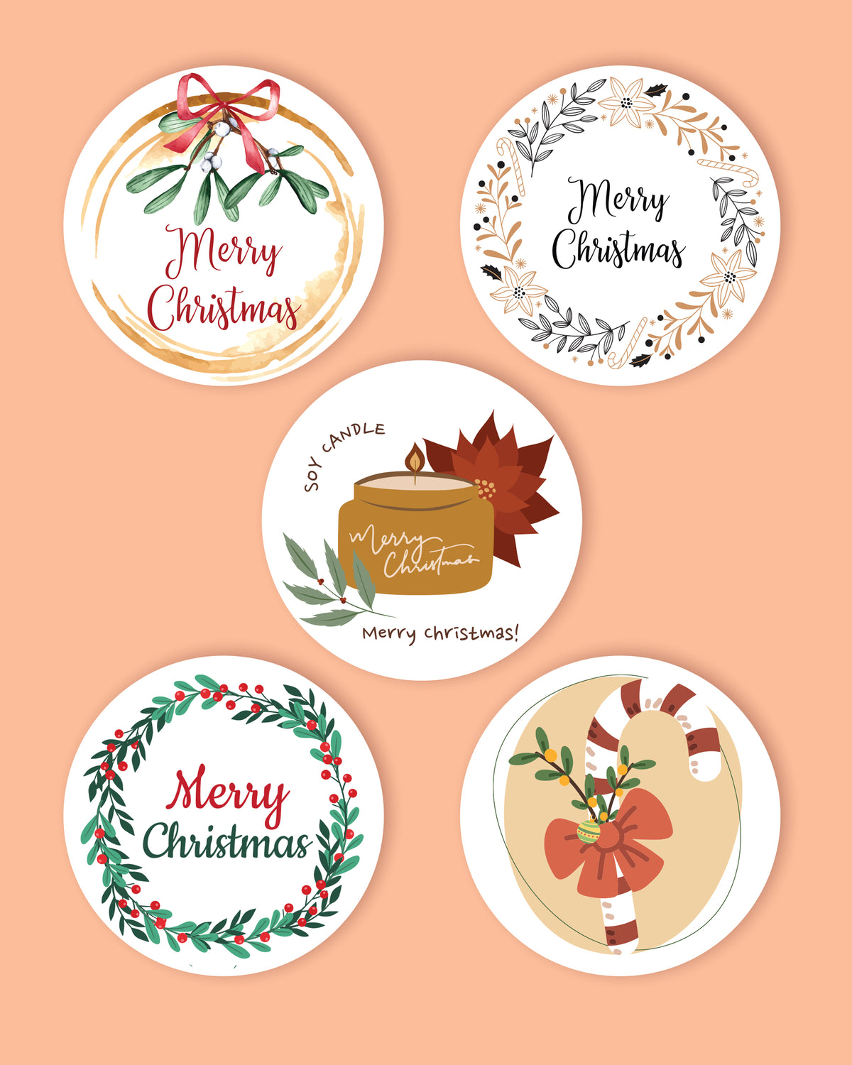 Naklejki etykiety na świece prezenty Świąteczne zimowe Merry Christmas